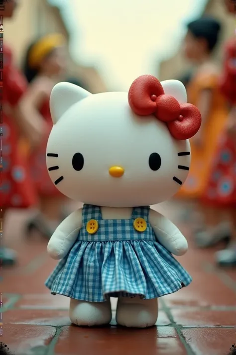 I want the Hello Kitty doll with a blue checkerboard dress on a samba circle but the image that looks like an analog camera 