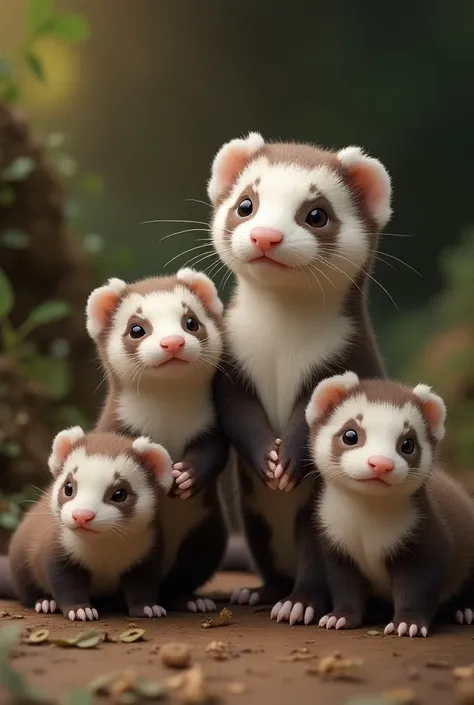 Image ultra réaliste en 8K
Dune famille de furet trop mignon avec de la fourrure toute douce 