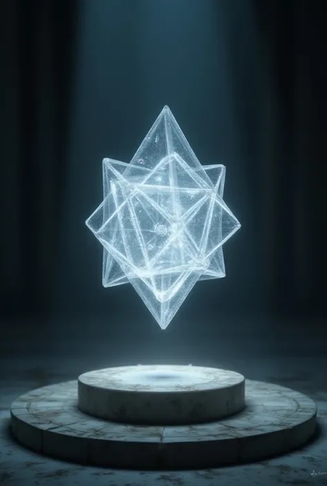 a silver crystal tesseract floating on an altar