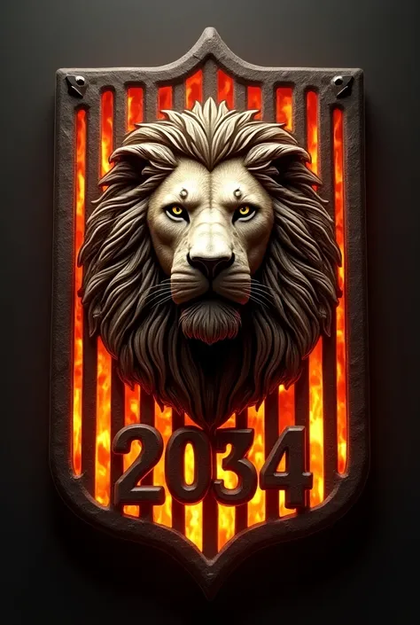 A lion like
Badge making a grilled grill showing the year 2034 with a piscola