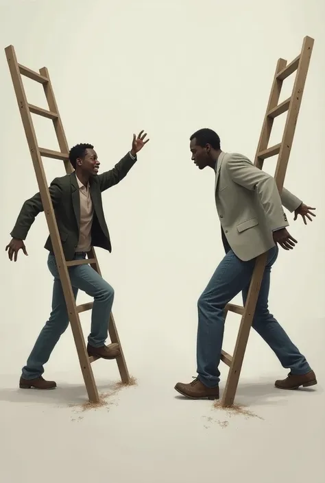 two people, one black and one white,  competing to achieve the same goal  (like a ladder ),  but the white person has a full ladder and the black person has a ladder with steps missing.




