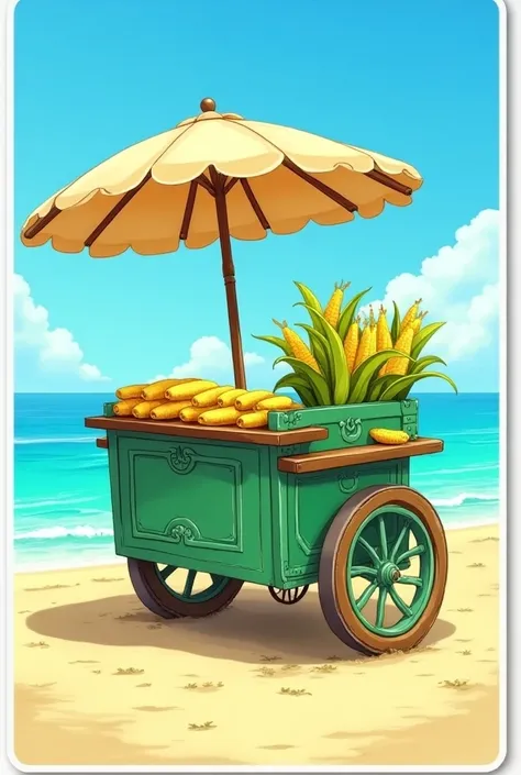 Green corn cart on the beach sticker for sales