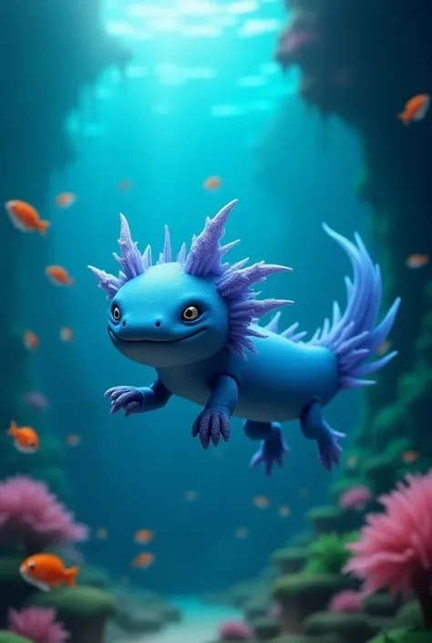 Create an image of a blue axolotl from Minecraft 
