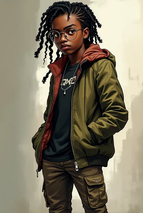 Create a superhero who is a 20-year-old black boy with braids, round glasses and has a moderately rapper style who was raised on the street.