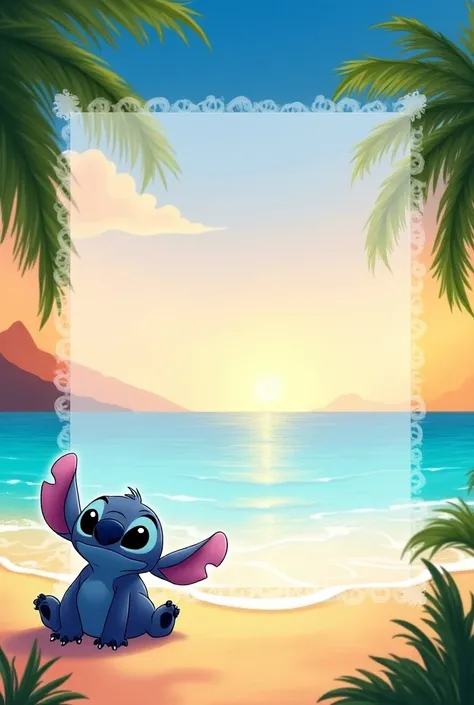 beach background in Lilo and Stitch style design for birthday invitations 