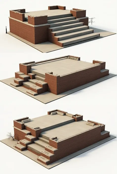  brick structure tarraced with cement (platform ),  with 4 side steps so that the pastor can preach in an evangelical church, broad, with a modern touch, that musicians can reach  