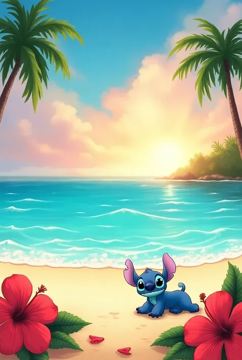 beach background in Lilo and Stitch style design for birthday invitations 