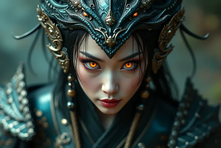 High Resolution, Super Detailed, Textured Skin, Cinematic, Hyperrealism, asian girl venom like skin, dragon armor, villain, Glowing Eyes, Lens Flare, From Above, pale skin, 