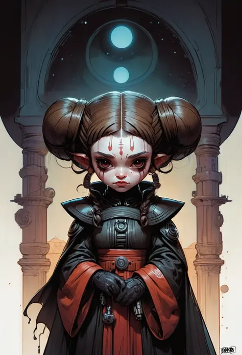  gothic aesthetic by Skottie Young,  best quality , masterpiece, Representative work, art officiel, professionnel,  Very complex and detailed , 8k. STAR WARS. RIENE AMIDALA. NOBOO