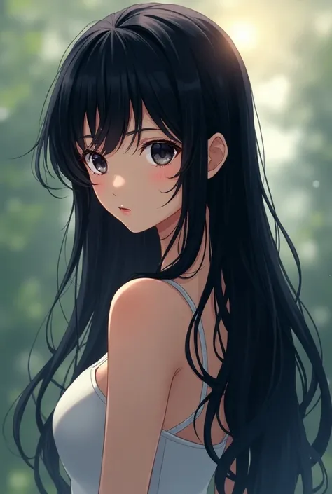 Generate an anime girl, Who has 20 years of dark hair 