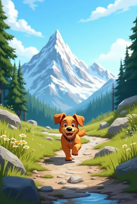 Animated video of a dog walking in mountains