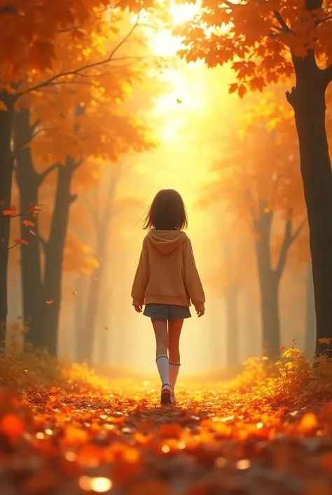 In the autumn leaves、stroll、 1 girl,  lens flare, 