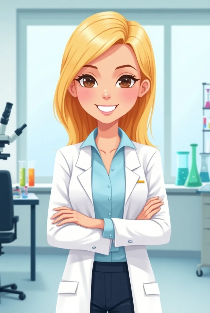 Blonde female mascot for clinical analysis laboratory