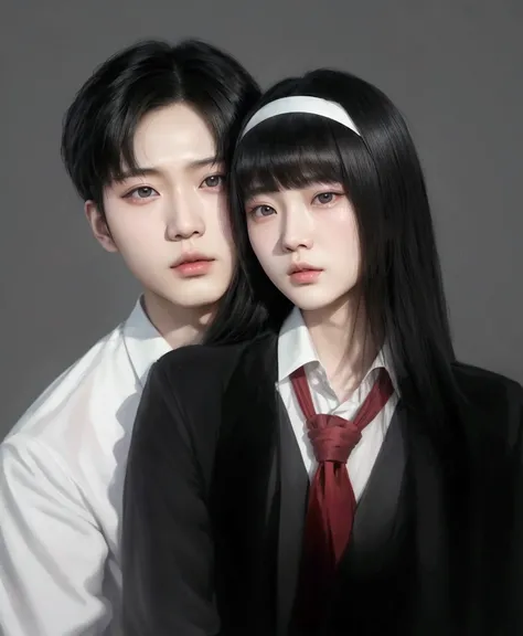 there are two asian people posing for a picture together, inspired by Zhang Han, inspired by Yanjun Cheng, yanjun chengt, anime realism style, nixeu and sakimichan, cai xukun, realistic anime artstyle, ruan jia and brom, realistic anime, high quality fanar...