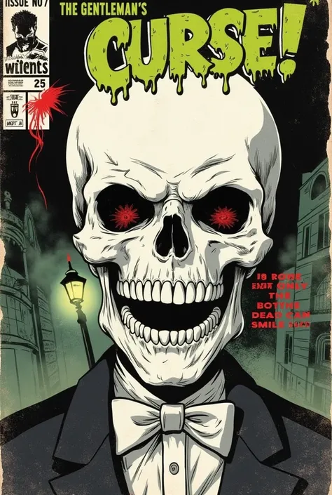 a comic book cover in the style of vintage horror comics from the 1950s-1970s. the focus is an extreme close-up of a gentleman s...