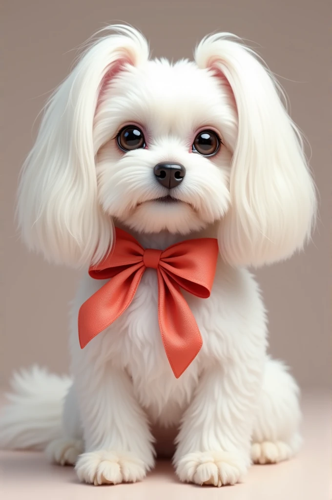 Maltese dog with long, straight hair, with bow