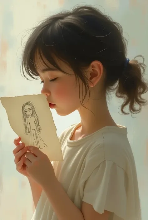 Make an image of a  girl kissing a sketch