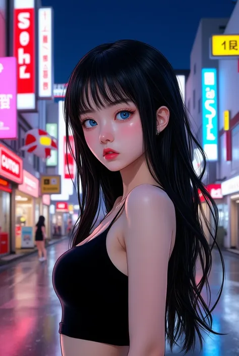 this is a highly detailed, semi-realistic, digital anime-style illustration featuring a young woman in an urban setting. the wom...