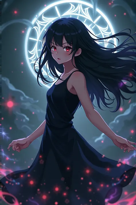 Girl  black hair full body anime dark powers