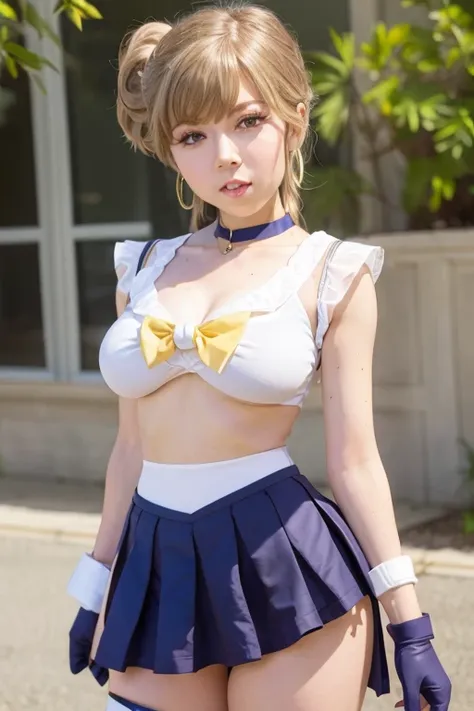 jennette mccurdy sailor uranus sailor senshi uniform sailor collar  chest bow, back bow, plead skirt, white elbow gloves big bre...