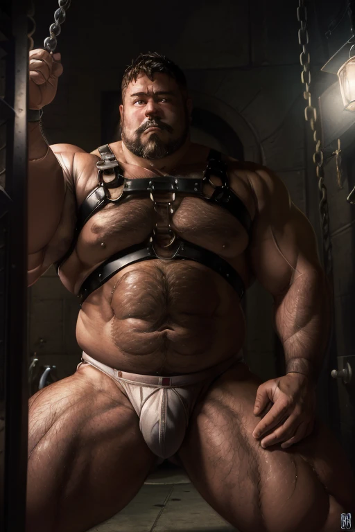 A chubby musclebear man, ((Japanese, (7 daddy:1.1))), 1 man, Solo, (((wearing white jockstrap))), He exposed jockstrap, (big shoulders), thick public hair, musculature, strong physique, hairy, chubby and stout, stubbles, realistic eyes, glasses, deadpan, l...