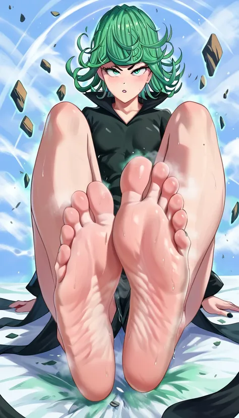 k tatsumaki xlv4, score_7_superior, break source_anime, one girl, alone,  feet, feet focus, masterpiece, sweaty feet,