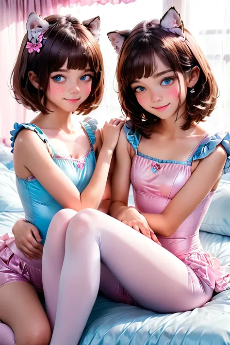 (1 man, 1 woman) (white and pink princess facepaint) (bob cut, brown hair, blue eyes, feline features) (hetero, couple) (crossdr...