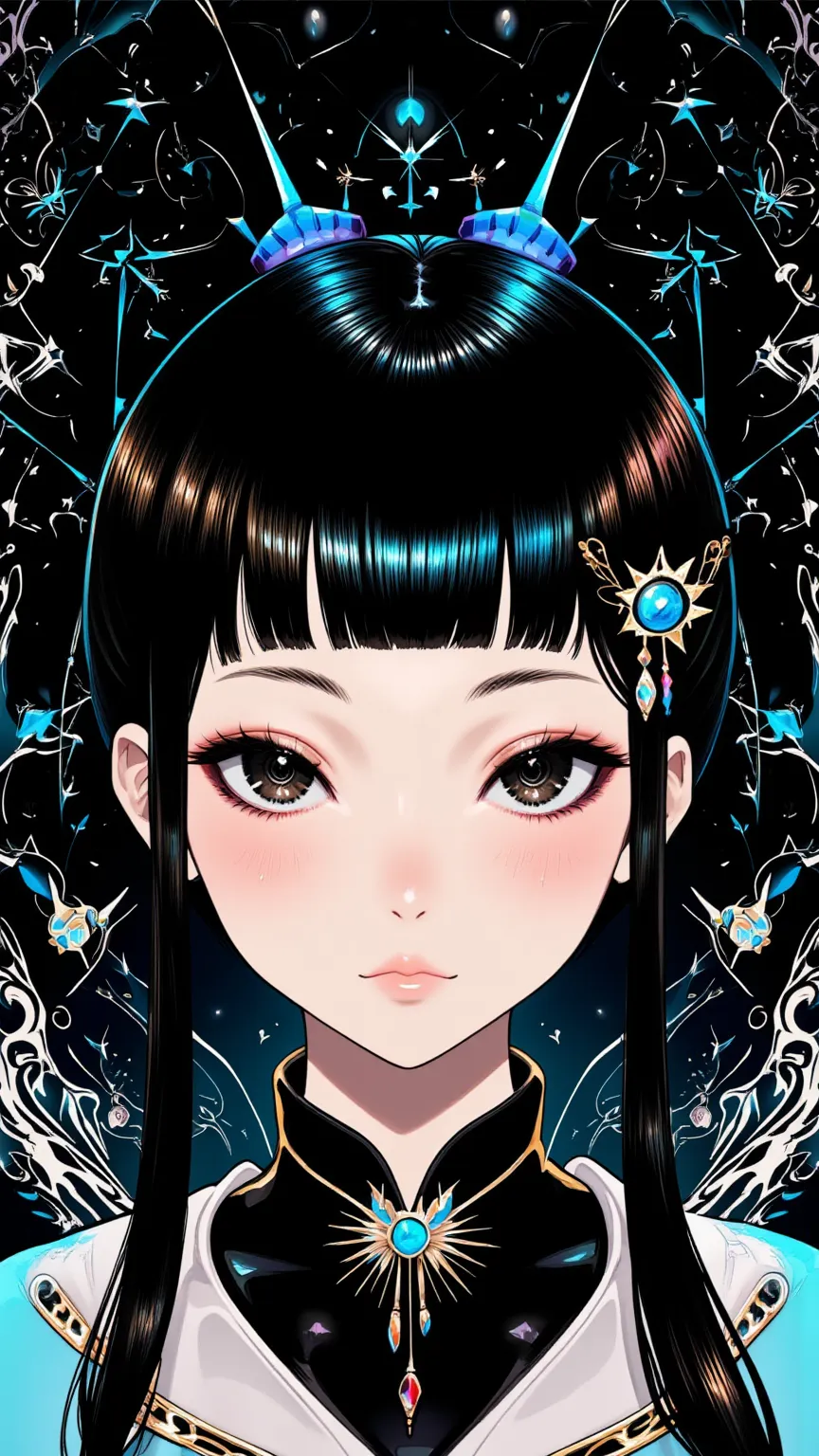 ((best quality)), ((masterpiece)), (detailed), perfect face of cyberpunk mecha japanese girl, young, pure, pale, face blush, shi...