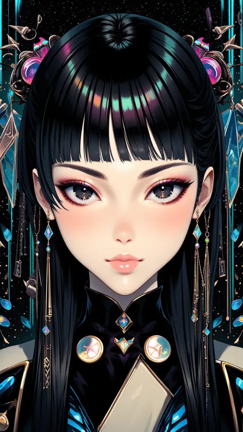 ((best quality)), ((masterpiece)), (detailed), perfect face of cyberpunk mecha japanese girl, young, pure, pale, face blush, shi...