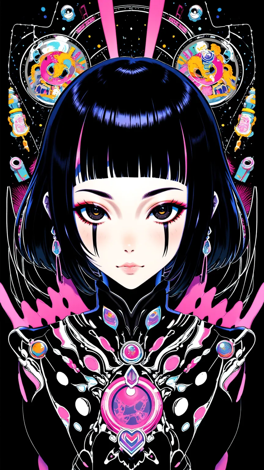 ((best quality)), ((masterpiece)), (detailed), perfect face of cyberpunk mecha japanese girl, young, pure, pale, face blush, big...