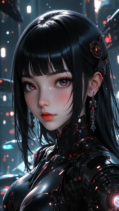 ((best quality)), ((masterpiece)), (detailed), perfect face of cyberpunk mecha japanese girl, young, pure, pale, face blush, big...