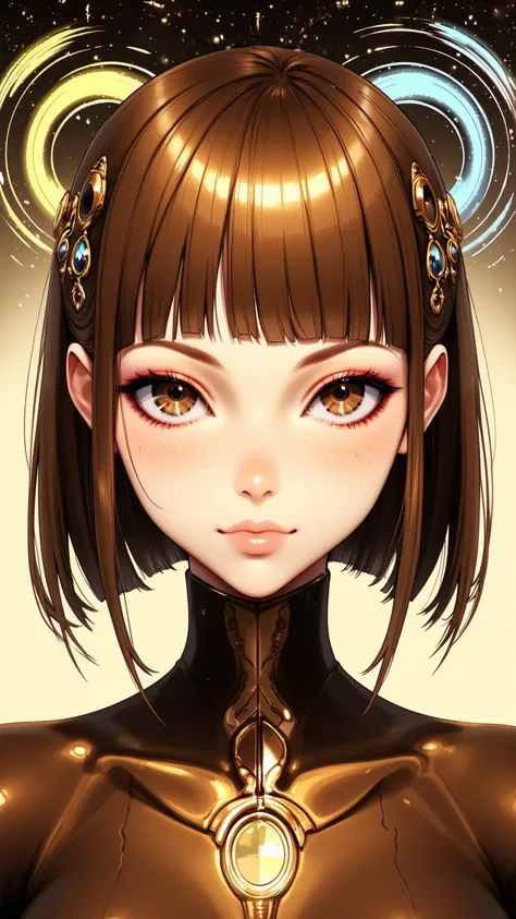 ((best quality)), ((masterpiece)), (detailed), perfect face of cyberpunk mecha japanese girl, young, pure, pale, face blush, big...