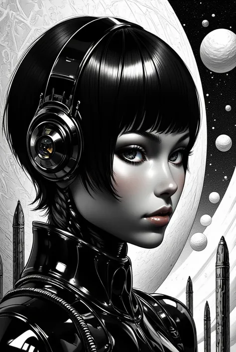 ((best quality)), ((masterpiece)), (detailed), perfect face of cyberpunk mecha japanese girl, shiny black eyes, shiny black body...