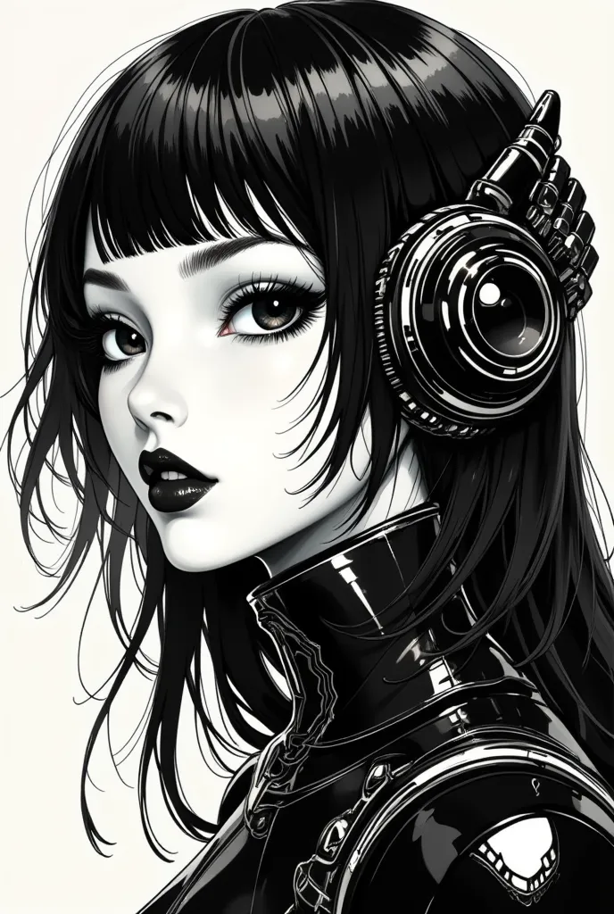 ((best quality)), ((masterpiece)), (detailed), perfect face of cyberpunk mecha japanese girl, shiny black eyes, shiny black body...