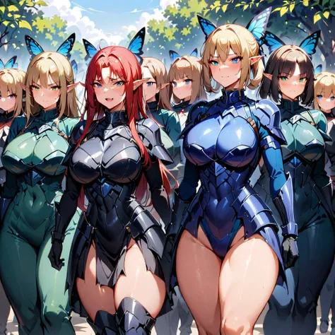 anime, berserker, mature womans, milf, elf's ears, butterfly's wings, body-armor, berseker' clothes, berserker clothes, curvy bo...