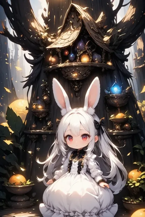 cute girl, taking a commemorative photo in front of the entrance of a house carved out of a giant tree, fantasy art, flying gold...