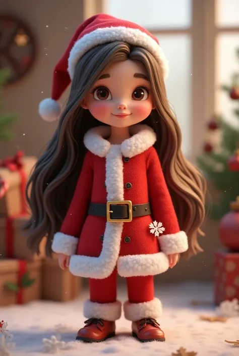  girl named Leonie friendly smile cute 3d cartoon dressed up as Santa Claus very cute young girl teenager girl is totally cool beautiful long silky smooth hair girl is  