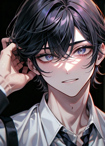   private server 、{room}、dark、dark、{Madness}、  目も空っぽでかっこいいmale、 long bangs 、Unshaven、{ yandere}、Twisted Smile、{male}、 High image quality 、{anger}、Empty Face、Strong eyes 、 Above the upper body  、