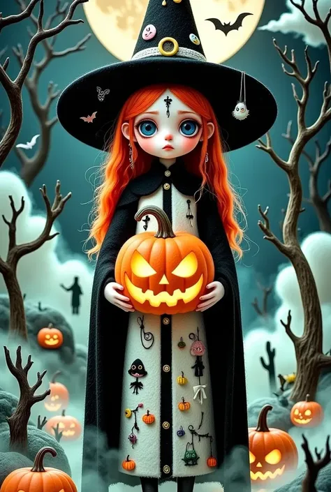 detailed paintings，depicts a girl in a witch costume holding a pumpkin, the j , tumblr, gothic art, halloween art style, hallowe...