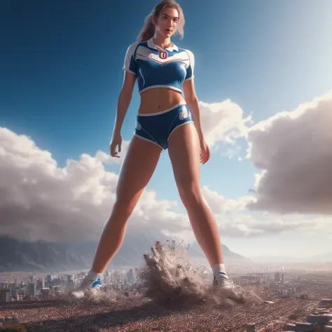 One hundred thousand colossal teenager team women, skimpy transparent provocative volleyball outfit, standing, playing volleyball, immense thighs, radiant otherworldly skin, chaotic destruction, swirling clouds and debris, best quality,4k,8k,highres,master...