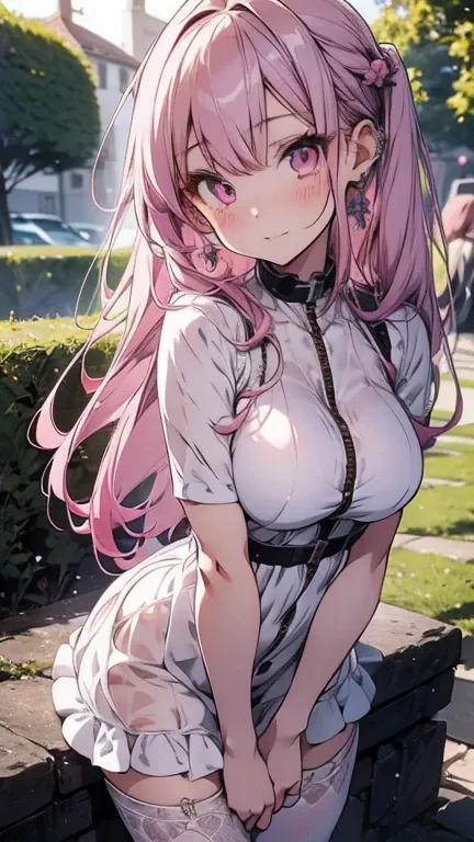 anime cute and sexy girl with long slightly pink hair with details , anime  detailed eyes, beautiful detailed lips, extremely de...