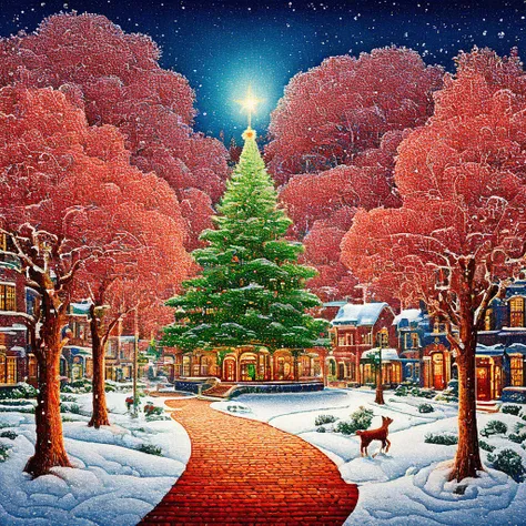 (((super fine printing art illustration, masterpiece, ultra detailed, ultra high res, 16k)))
a large christmas tree stands in th...