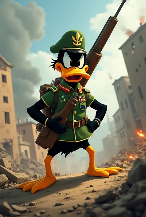 Daffy Duck going to war
