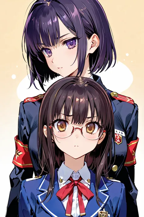 a dark-haired　eye glasses　mini uniform　chairman　tsundere　female high-school student