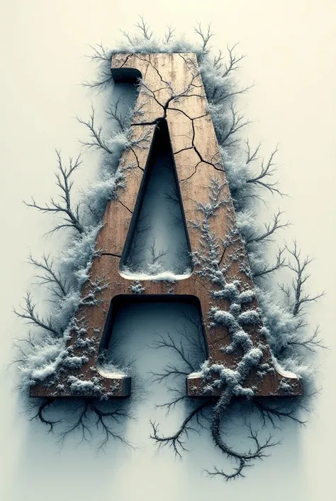 Russian alphabet digital image with double exposure Stylized image of the letter "A", cracked varnish, Vector art of the Russian alphabet, Contour of fractal snow patterns of the letter "A" filled with diamond dust, Hyperdetalization of linguistics, Elegan...