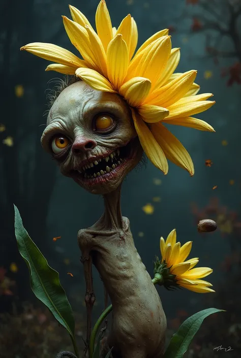 the flower has dried up, has no smell, next to the flower is a daisy girl. the disturbing and grotesque world of stephen gummel....