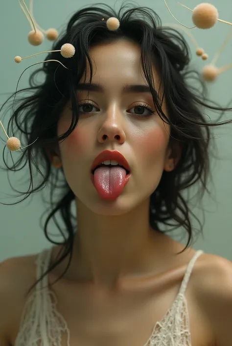 Woman with tongue out,with sperm 