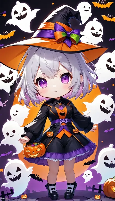 (Ultra-small deformation, kawaii, chibi style),  1 girl, Alone,   character "atlus" Halloween version., ARW