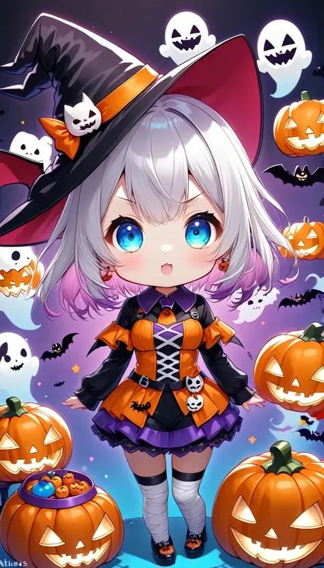 (Ultra-small deformation, kawaii, chibi style),  1 girl, Alone,   character "atlus" Halloween version., ARW