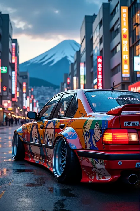 BMW E34 with Japanese anime drawings